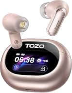 TOZO NC20 Pro Active Noise Cancelling Wireless Earbuds, Smart LCD Screen | LDAC Hi-Res Audio, Stereo Bass, 6 Mics AI Call Ear Buds, 80H Playtime, IPX8 Waterproof, 32 EQ via App, Wireless Charging Gold