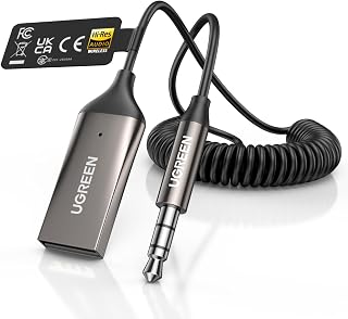 UGREEN Bluetooth 6.0 AUX Car Receiver with LDAC, 3.5mm Bluetooth Audio Adapter Built-in Microphone, Plug-and-Play, Hands-Free Calls, Wireless Audio Receiver for Car Speakers & Home Stereo