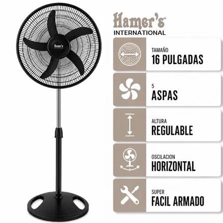 Ventilador De Pie Hamer's International ECOMAX - 16 - 70w 40.64 Cm 50 Hz Negro Plástico