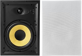 VEVOR in-Wall Speakers, 8", in Wall Speaker System with Paintable Grille, Hi-Fi Sound, 200W Peak, 2-Way Rectangular Speakers, for Damp Humid Indoor Placement, Bath, Kitchen, Covered Porches, 1 Pair