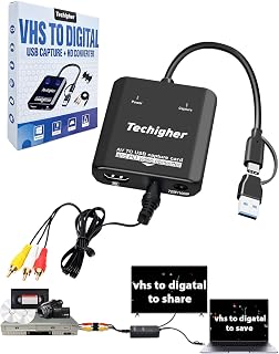 VHS to Digital Converter & RCA to HDMI Adapter USB Video Capture for VCR/DVD/AV/PS2/Wii,av to hdmi to Display Output, wii hdmi Adapter,Save/Convert OldVideo (Software Required for Cap