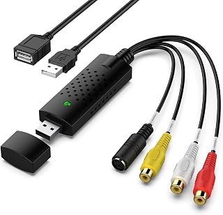 Video Capture Card, USB Video Capture Device,RCA to USB Audio Video Converter,VHS Mini DV VCR Hi8 DVD to Digital Converter for PC TV Tape Player Camcorder,Support PAL/NTSC,MAC Windows Vista Compatible