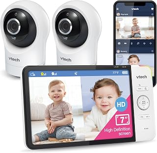 VTech RM7764-2HD Smart WiFi Baby Monitor with 2 Cameras, 1080p HD Video, 360° Pan & Tilt, 10x Zoom, 7" HD Parent Unit, Night Vision, Soothing Sounds, 2-Way Talk, Temperature & Motion Detection