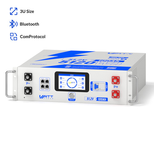 WattCycle 48V 51.2V 100Ah Lithium Rack-Mount Battery 3U Server Rack 100A BMS