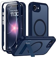 WAVELIFE Magnetic for iPhone 17e/16e Case Stand, 1X Glass Screen Protector | Built-in Kickstand, Compatible with MagSafe, Military Grade Shockproof, Full-Body Bumper Matte Phone Case for 16e/17e 6.3"