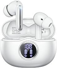 Wireless Earbuds, Bluetooth 5.3 Headphones HiFi Stereo 50H Playback LED Digital Display Ear Buds with ENC Noise Canceling Headset, IPX7 Waterproof Earphones for Gym/Running/Work(White)