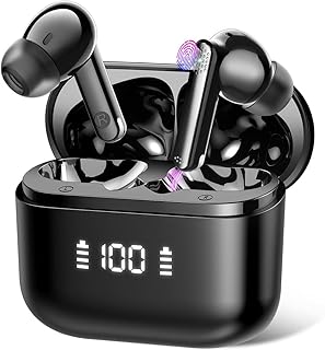 Wireless Earbuds Bluetooth 5.4 Headphones, Noise Cancelling Mic Ear Buds with 50H Playback, LED Digital Display, lPX7 Waterproof Earphones for Office/Running/Workout (White)