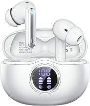 Wireless Earbuds, Bluetooth 6.0 Headphones HiFi Stereo 50H Playback LED Digital Display Ear Buds with ENC Noise Canceling Headset, IPX7 Waterproof Earphones for Gym/Running/Work(White)