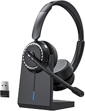 Wireless Headset with Mic for Work, Bluetooth Headset with Noise Cancelling Microphone, 65H Working Time Clear Calls Wireless Headphones with Mic for Work/PC/Call Center/Computer/Phones/Teams/Zoom