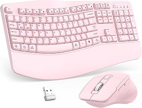 Wireless Keyboard and Mouse Combo, 2.4G Ergonomic Wave Keys (Latte-A)