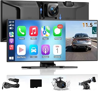 Wireless A-pple Carplay Screen for Car, Largest 11.5'' Carplay & Android Auto Car Stereo Touchscreen with 4K Dash Cam and 1080P Backup Camera,Voice Control/GPS Navigation/Mirror Link/Bluetooth/AUX/FM
