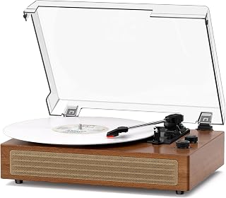 Wood Finish Bluetooth Record Player, 3-Speed Turntable