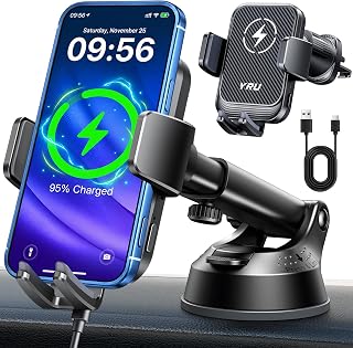 YRU Wireless Car Charger 【90+LBS Strongest】15W Auto Clamping Phone Holder