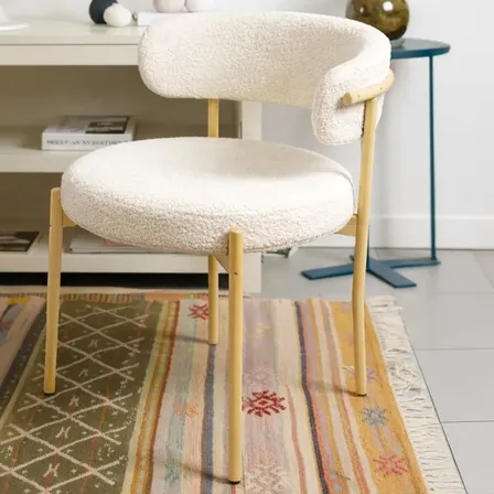 Zamibia Silla Ostuni Comedor Living Boucle Moderna Boucle Hierro Simil Madera Crema Boucle
